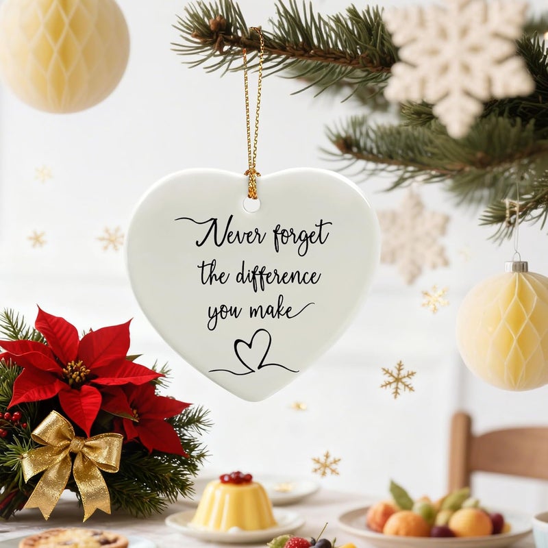 Jocidea Never Forget the Difference You Make - Thank You Gifts, Appreciation Gift, Midwife Gift, Farewell, Going Away, Goodbye, Inspirational, Retirement Gifts for Coworkers | Ceramic Heart Christmas Ornament - Image 5